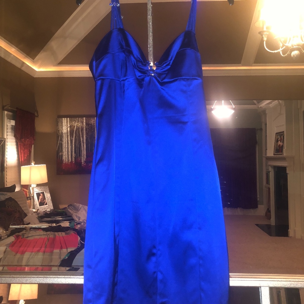 BLUE SATIN COCKTAIL DRESS